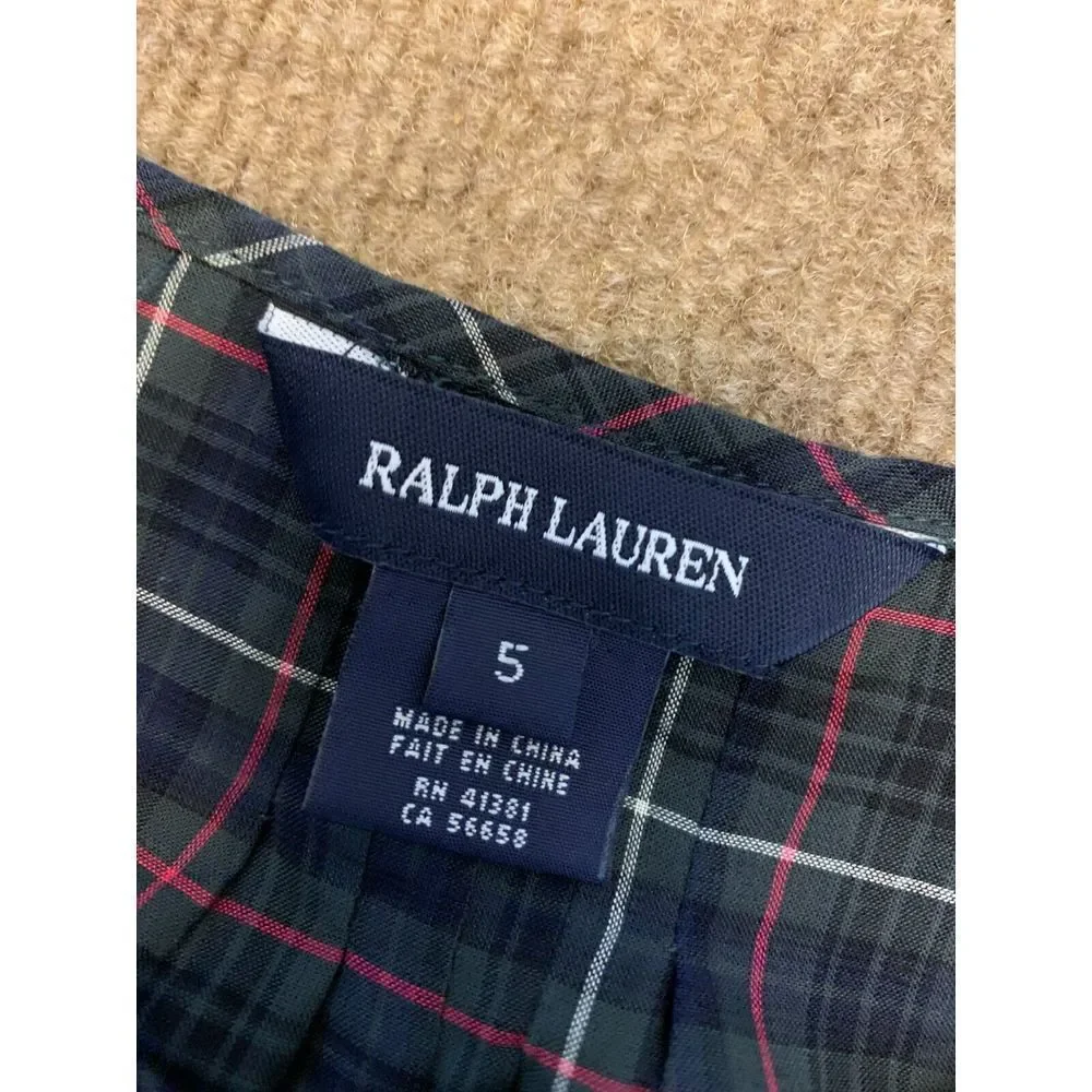 Ralph Lauren Kids Plaid Top Girls 5 Short Sleeve Ruffle Blouse Button Shirt